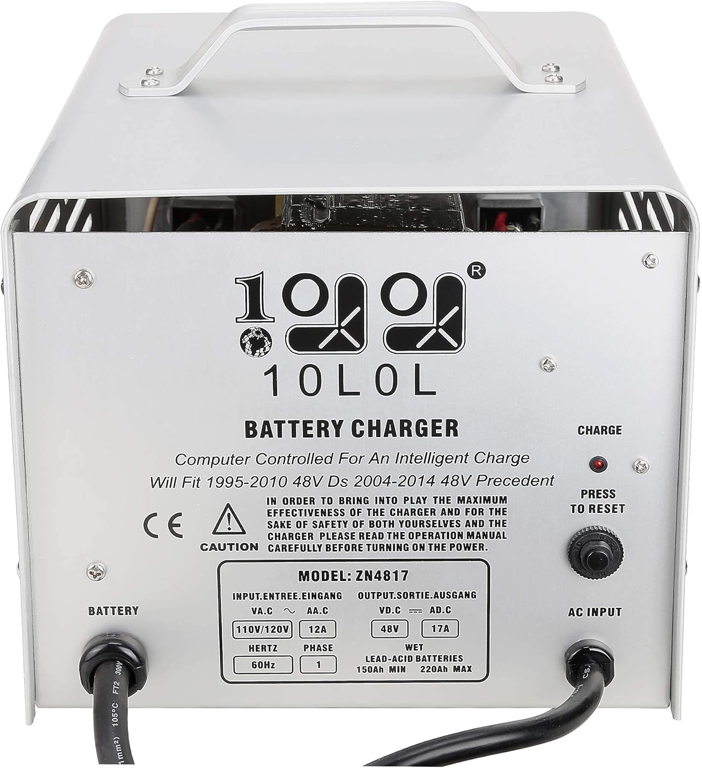 10L0L 48 Volt Battery Charger for Club Car DS 1995-2010 and Precedent 2004-2014 with Round 3 Pin Plug, Smart& Safe Charger, Replace OEM# 103717001