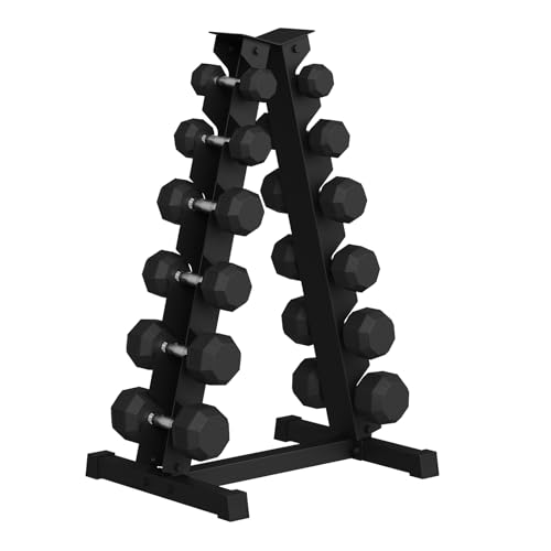 Premium Rubber Coated Hex Dumbbell Weight Set With Rack, Multiple Packages,210LB/350LB/450LB/550LB for Home Gym, Coated Hand Weights for Strength Training, Workouts