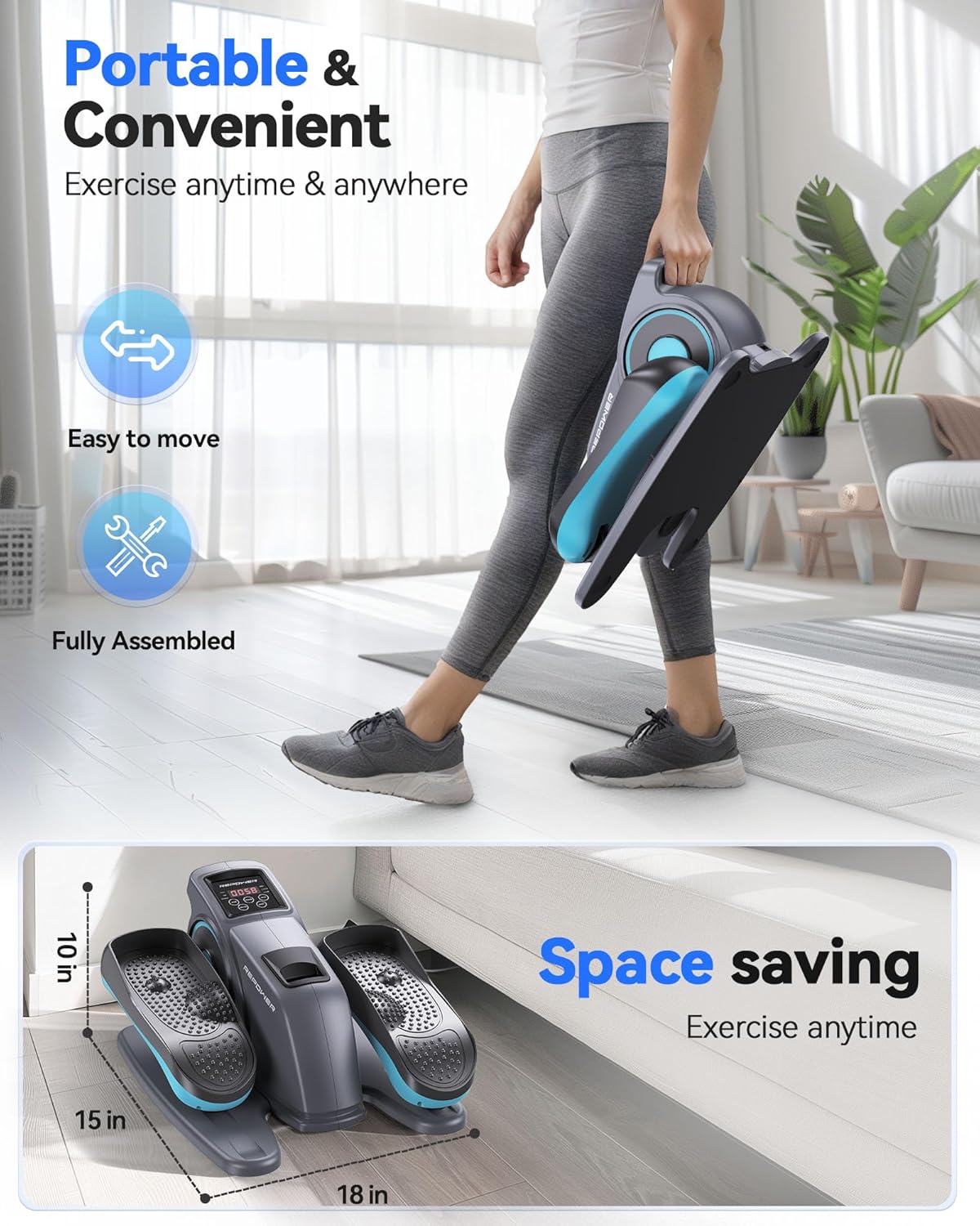 REPOWER Electric Under Desk Elliptical Machine,Seated Pedal Exerciser for Seniors, Quiet & Fully Assembled Ellipse Leg Exerciser with Adjustable Speed & Non-Slip Mat & Foot Straps Band