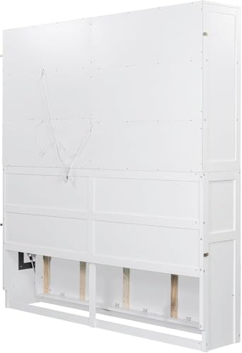 MERITLINE Twin Horizontal Murphy Bed with Storage Cabinet, LED Light and Charging Station,Wood Folding Murphy Wall Bed Cabinet with Bookcase and Shelves for Adult (White)