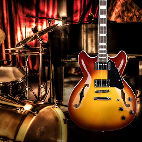 Grote Full Scale Electric Guitar Semi-Hollow Body Guitar Stainless Steel Frets(Red)