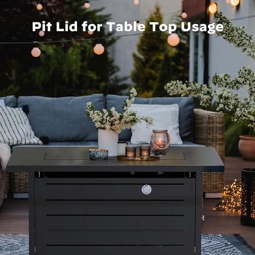 Ciays Propane Fire Pits 32 Inch Outdoor Gas Fire Pit, 50,000 BTU Steel Fire Table with Lid and Lava Rock, Add Warmth and Ambience to Gatherings and Parties On Patio Deck Garden Backyard, Black