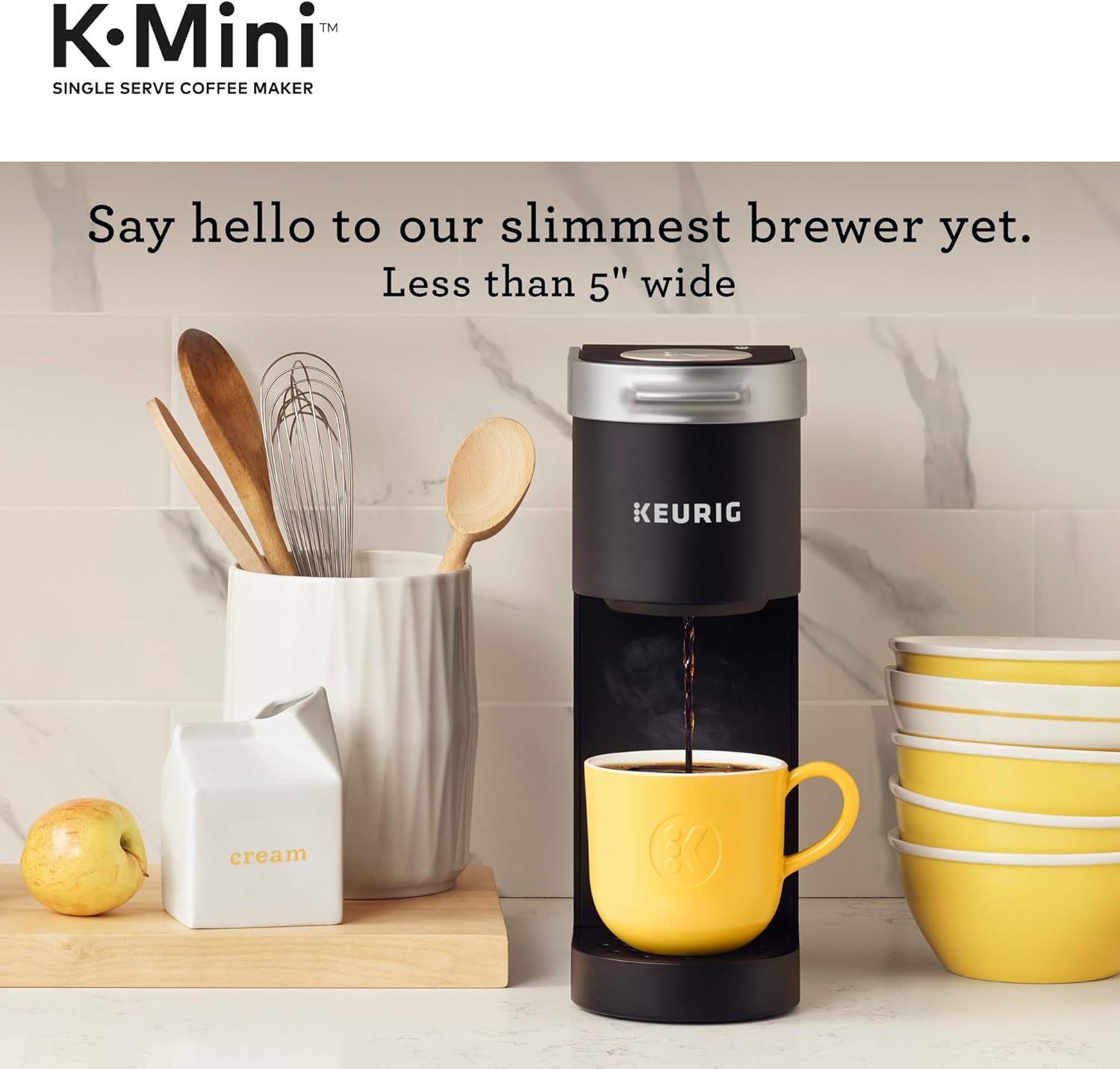 Keurig K- Slim Single Serve K-Cup Pod Coffee Maker, Multistream Technology, White & K-Mini Single Serve Coffee Maker, Black