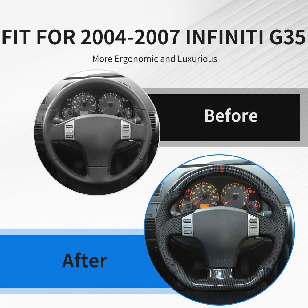 Hydro-Dip Carbon Fiber Perforated Leather Grip Steering Wheel, Car Steering Wheel Fit for Infiniti G35 2004-2007
