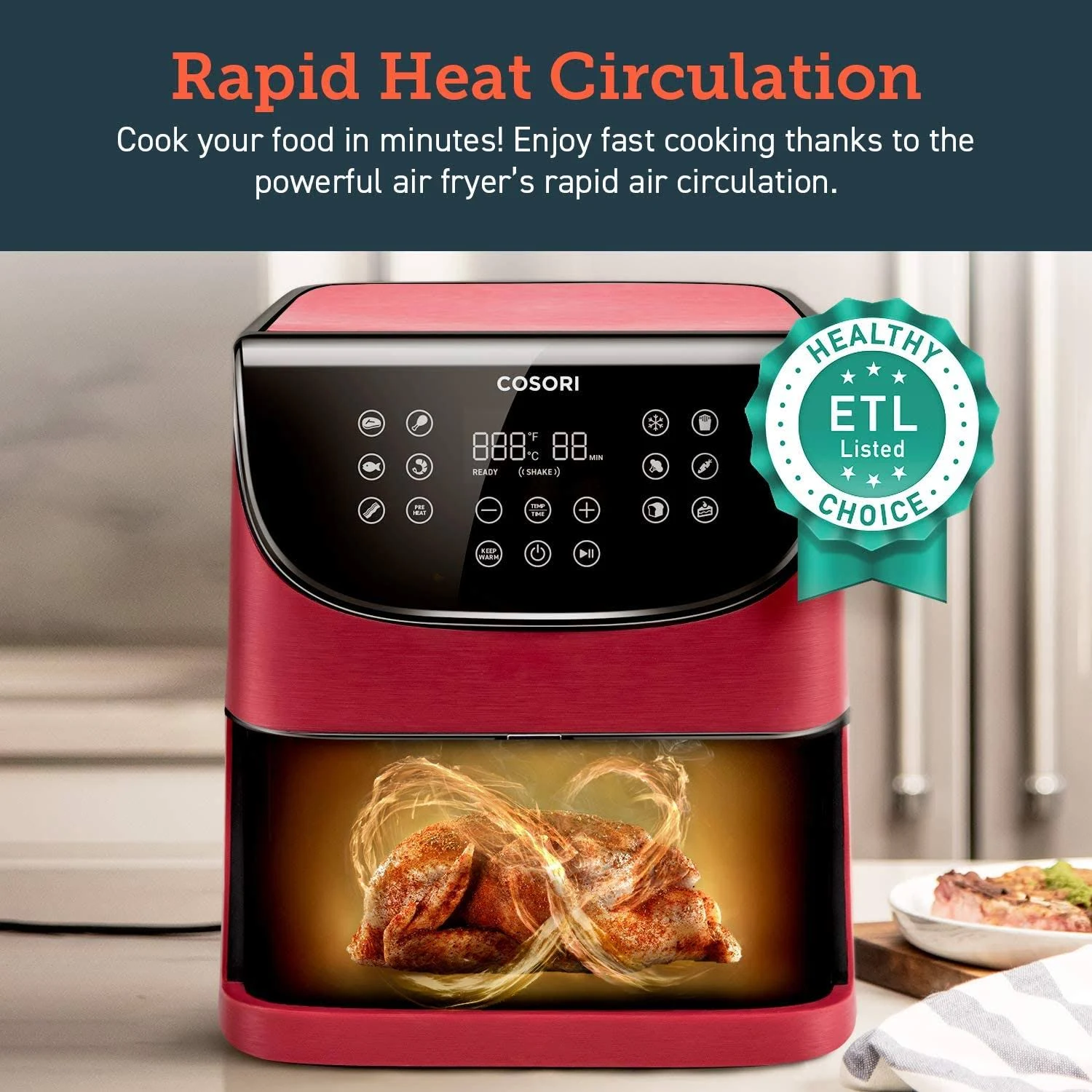 Cosori Air Fryer(100 Recipes, Rack u0026 5 Skewers),5.8QT Electric Hot Air Fryers Oven Oilless Cooker,11 Presets,Preheatu0026 Sh