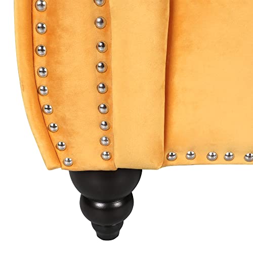 RARZOE Traditional Chesterfield Loveseat Sofa, Modern Vintage Chesterfield Button Tufted Velvet Couch with Nailhead Trim Scrolled Arms for Living Room Bedroom Office(Blue)
