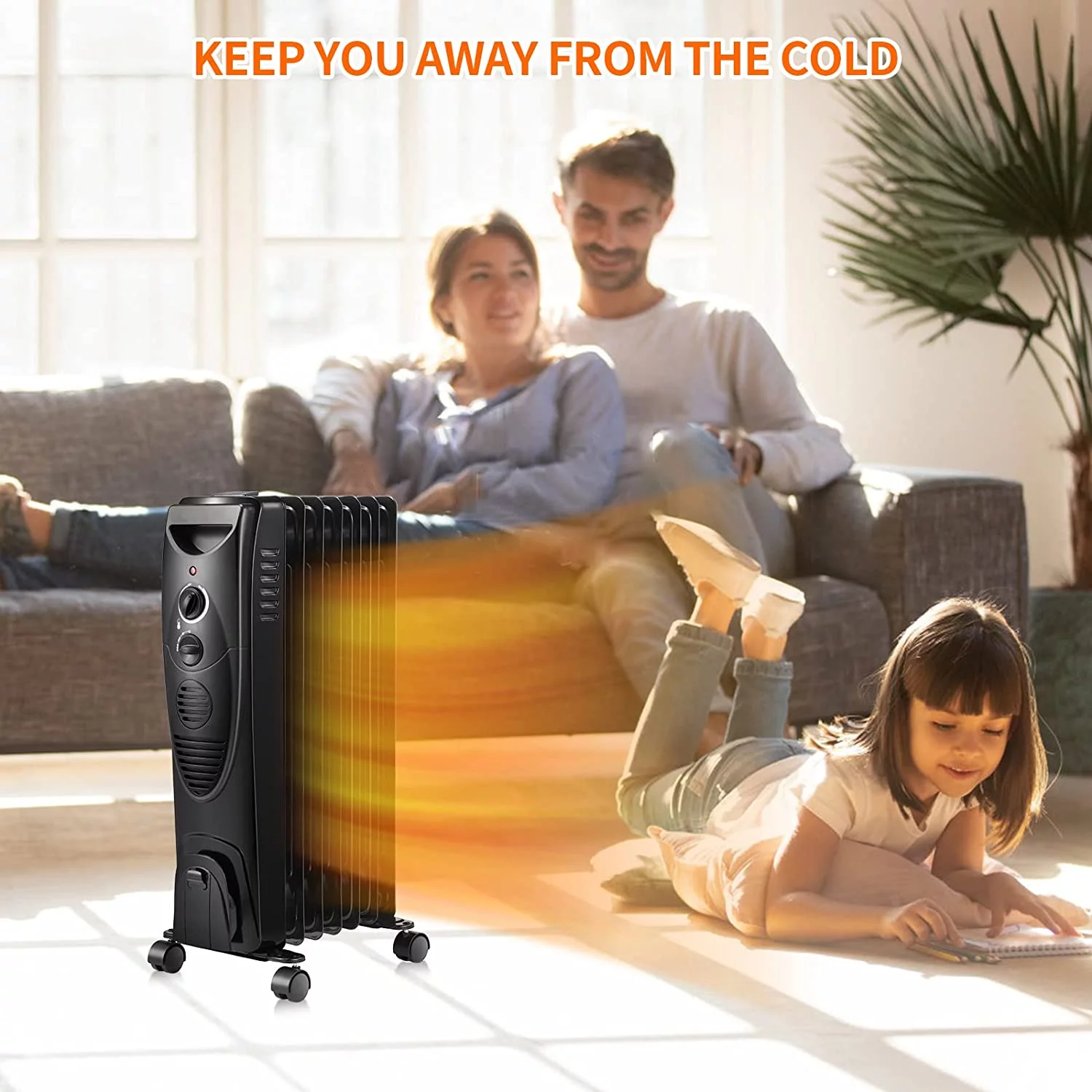 1500W Oil Filled Radiator Heater, Portable Electric Heater with 3 Heat Settings, Adjustable Thermostat, Overheat & Tip-Over Protection, Oil Heaters for indoor use (Black)