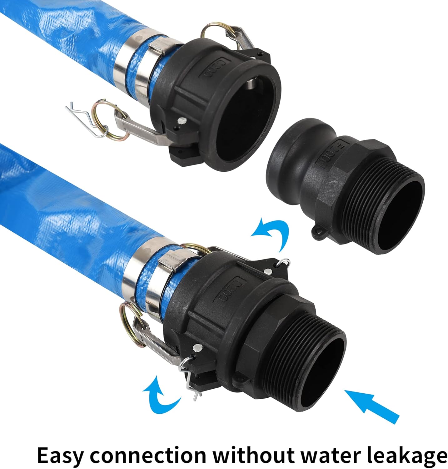 2" x 50' Blue PVC Lay-Flat Discharge Hose with Aluminum Camlock C and E Fittings