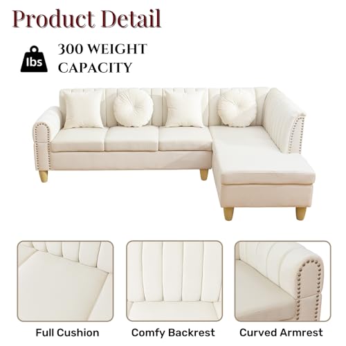 Sectional Sofa Couch Set,L-Shape Sofa Sectional Couch Set with Curved Armrests for Living Room/Office/Apartment（White，Facing Left Chaise）