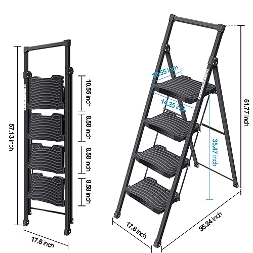 KINGRACK 5 Step Ladder with Tool Platform, Sturdy Step Stool with Handrail, Folding Steel Ladder with Wide Pedal, Safety Ladder for Adults Home Outdoor Painting Garage