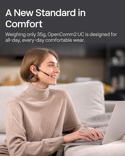 OpenComm2 2025 Upgrade - Open-Ear Bone Conduction Headphones, Wireless Bluetooth Headset with Noise Canceling Mic & Mute Button for Work Calls and Meetings, 16 Hour Talk Time for Mobile & PC - C120