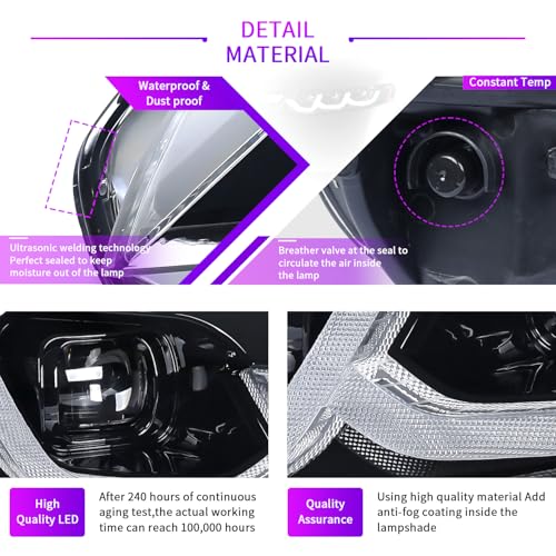 Full LED Headlights for Honda Civic Sedan 2006-2011, 3 Projector Head Lamp Assemblies for 8th gen Civic Sedan, Head Light with Sequential turn signal, Plug&Play, Pair