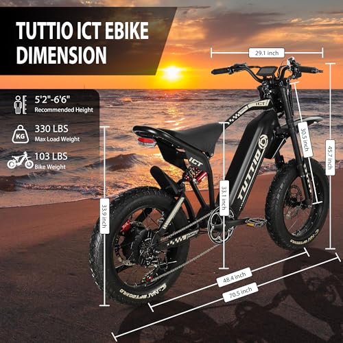 TUTTIO ICT Electric-Bike for Adults Age 16+, Peak 4000W-60V-25AH Electric-Dirt-Bike, 43-49MPH, 20" Fat-Tire-Electric-Motorcycle, Full Suspension E-Bike for Mountain Snow Off-Road School