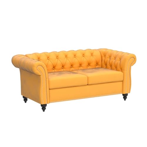 RARZOE Traditional Chesterfield Loveseat Sofa, Modern Vintage Chesterfield Button Tufted Velvet Couch with Nailhead Trim Scrolled Arms for Living Room Bedroom Office(Blue)