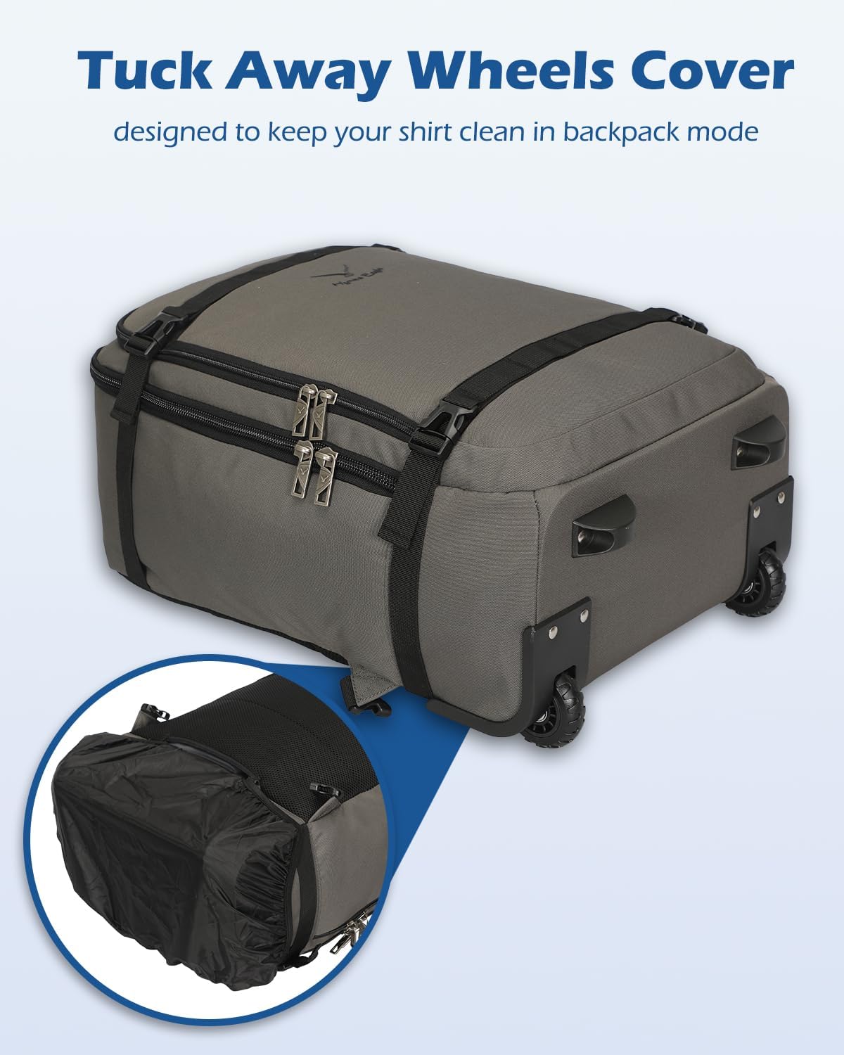 Hynes Eagle 42L Rolling Backpack Wheeled Backpack Flight Approved Travel Backpack Carry on Luggage Navy Blue with Grey