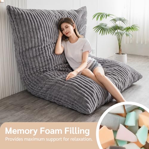 BYBYME 3 in 1 Bean Bag Chairs, Bean Bag Bed for Adults High-Density Foam Filling, Convertible Sofa Bed Faux Fur, Giant Bean Bag Chairs for Adults