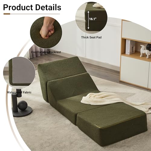 3-in-1 Folding Sofa Bed, Foldable Sofa Chair with Memory Foam for Small Space, Fold Out Couch Bed for Living Room, Floor Couch Bed for Bedroom, Pink