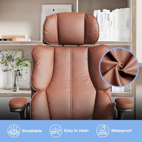 Executive Leather Office Chair, Computer Chair with Thick Cushion & Lumbar Support, Ergonomic Desk Chair with Adjustable Headrest & Armrests,Black