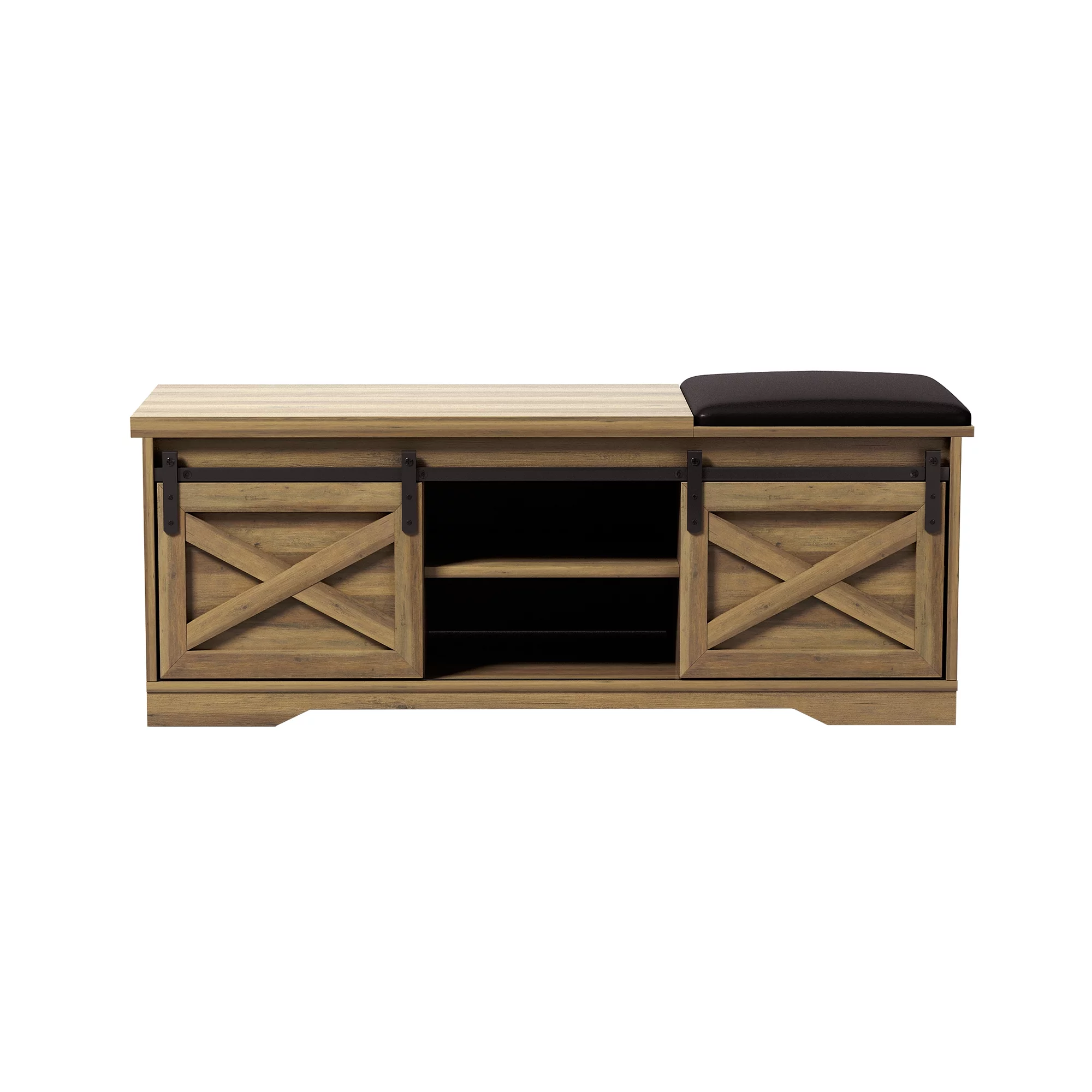 Shoe Bench Entryway with Storage & Cushion, Farmhouse Entryway Bench with Shoe Storage Brown, Bench Shoe Storage with Doors, Shoe Storage with Bench for Entryway, Entry Bench Seat with Storage
