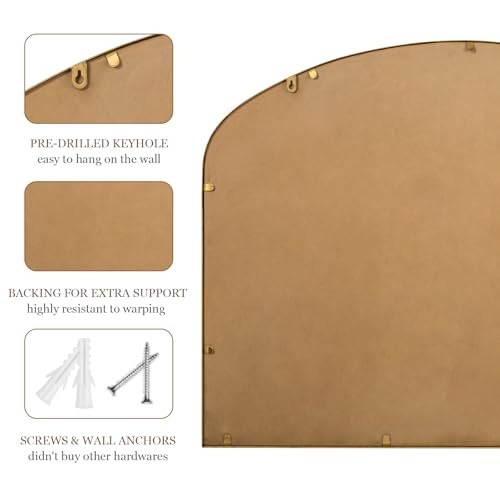 28"x36" Large Arch Wall Mirror, Decorative Beaded Frame Hanging Vanity Mirror for Dresser, Bathroom, Entryway, Bedroom, Mantel, Antique Gold