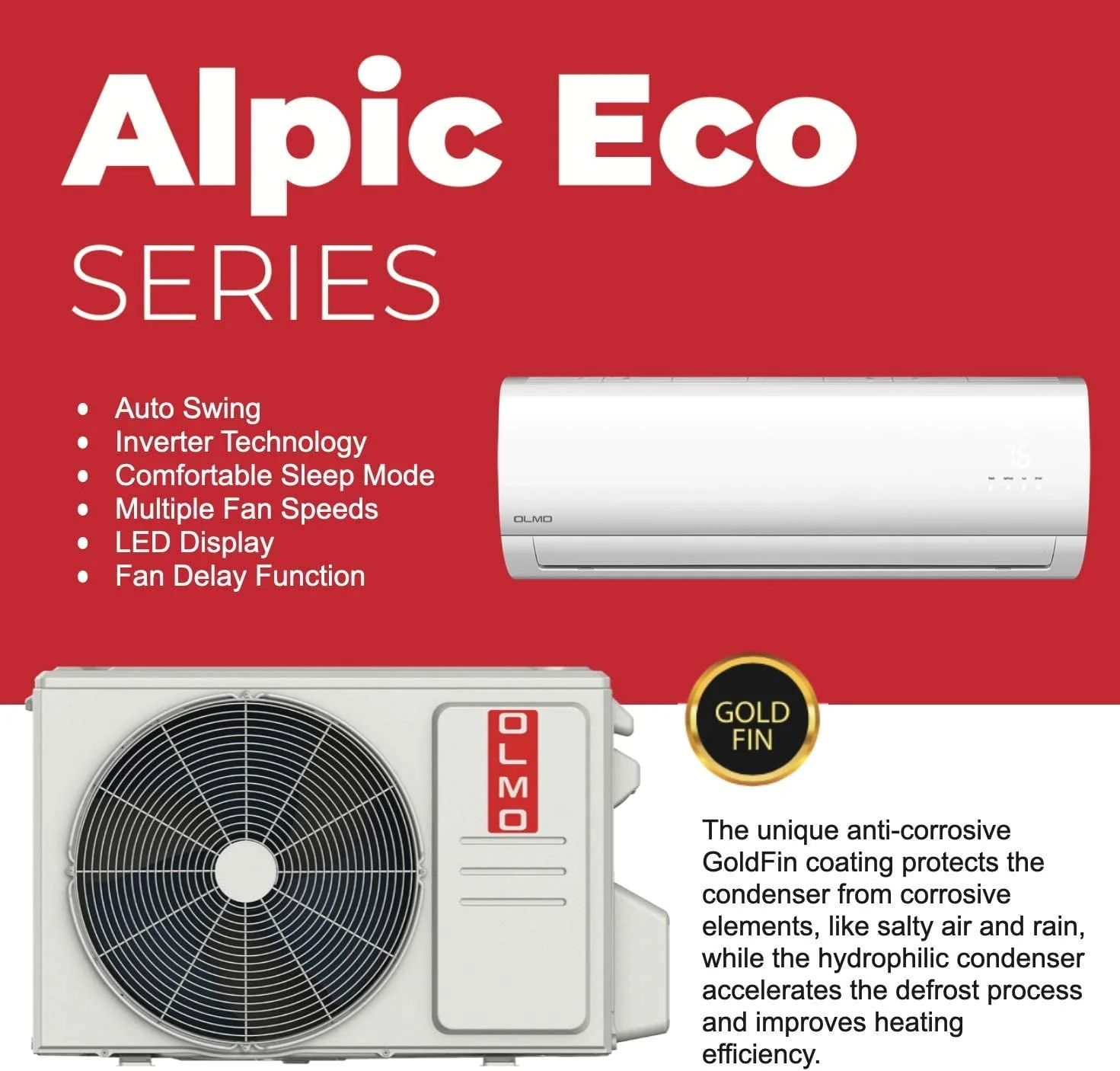 OLMO 9000 BTU 115V Wall Mounted Mini Split Heat Pump Air Conditioner With 16ft Kit Cover 400 Sq Ft