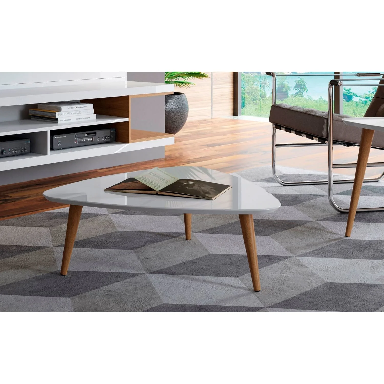 Utopia Triangle Coffee Table - ['white gloss', 'maple cream', 'yellow'] - Mid-century design meets modern functionality