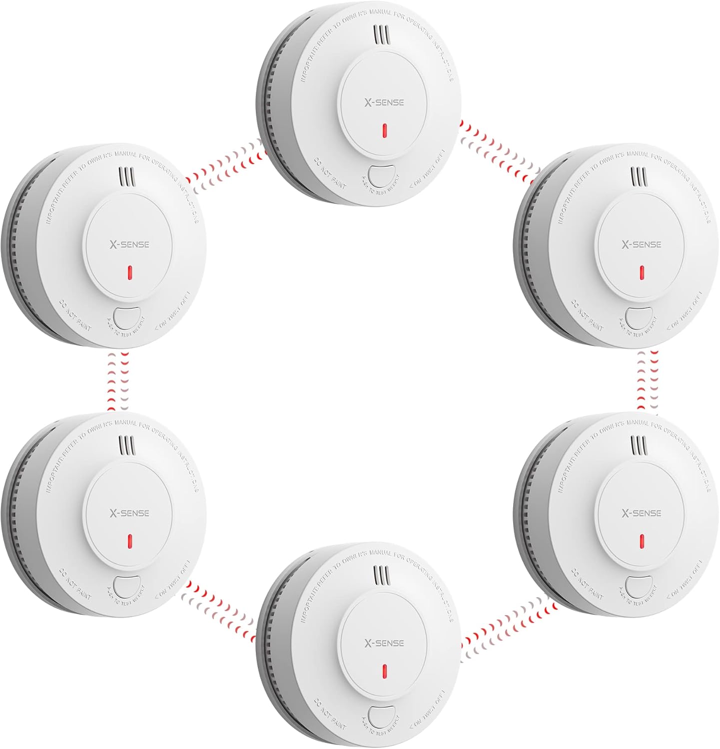 X-Sense Wireless Interconnected Smoke Detector Fire Alarm with Over 820 ft Transmission Range, SD19-W, Pack of 6