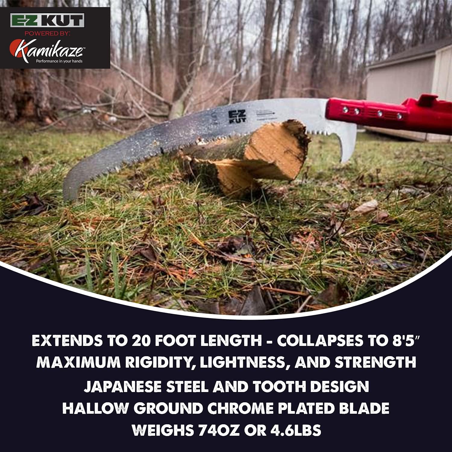 EZ Kut Kamikaze 20′ Extendable Tree Trimmer Pole Saw - Branch Cutter with Double Hook Pole Saw Blade for Branch Removal - Best Pole Saws for Tree Trimming with a LIFETIME GUARANTEE since 1988