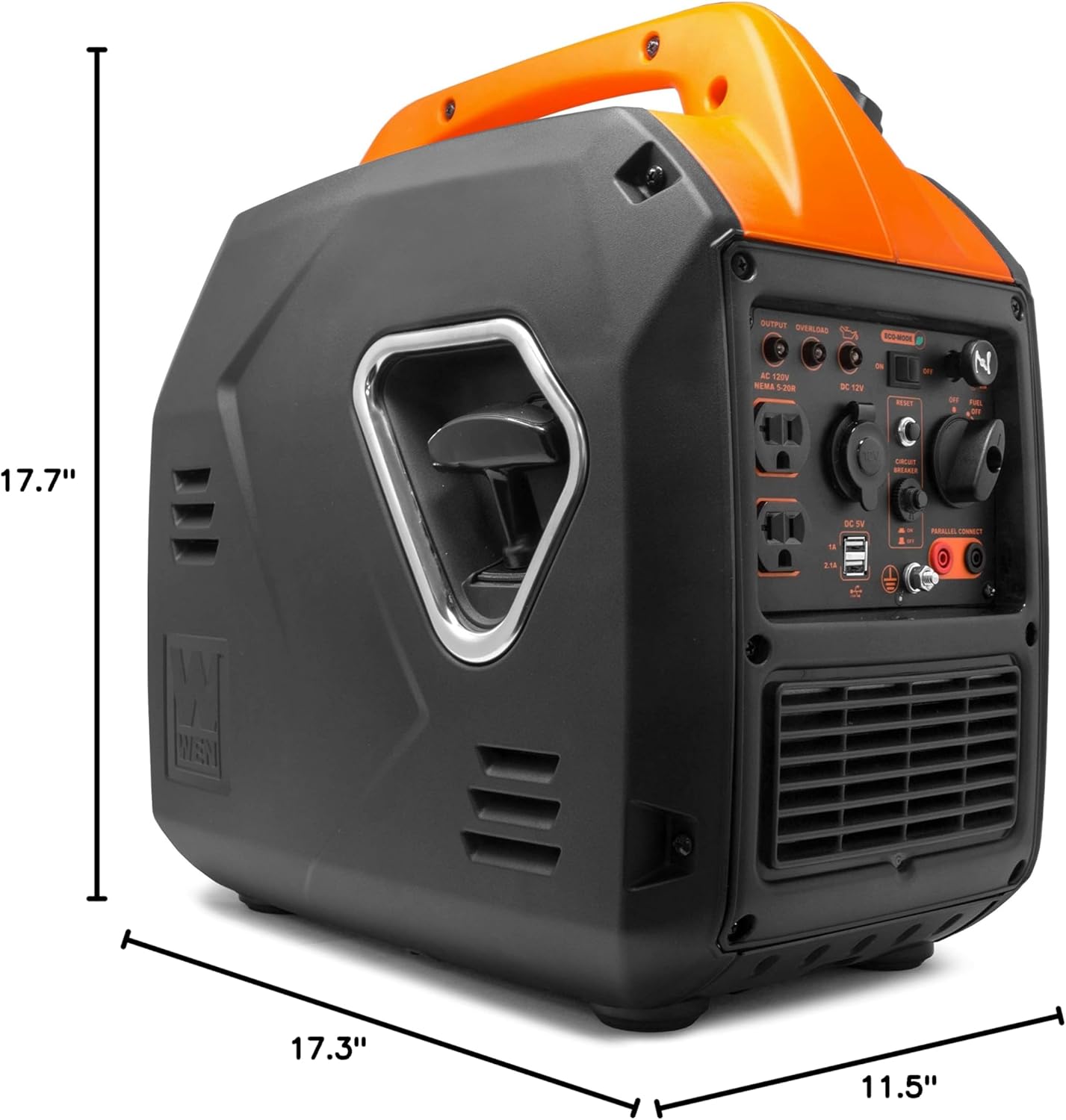 WEN 56203i Super Quiet 2000-Watt Portable Inverter Generator w/Fuel Shut Off, CARB Compliant, Ultra Lightweight, Black/Orange