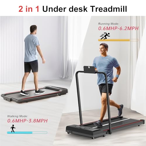 Walking Pad Treadmill, 6.2MPH Under Desk Treadmill with Bluetooth Speaker, Ultra Quiet for Office & Home, 2.5HP Running Machine with 300 LBS Capacity, Remote Control