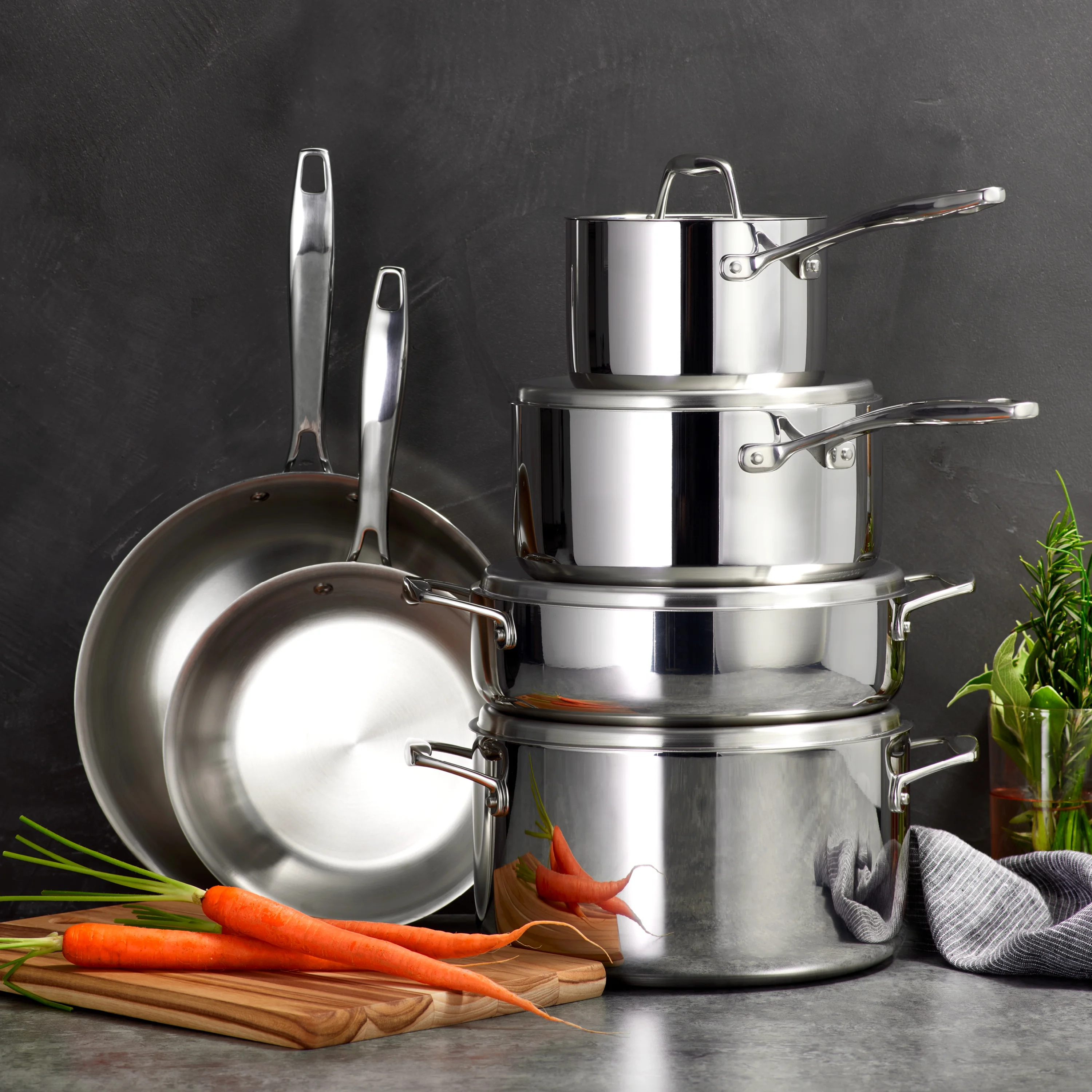 Tramontina 10 Pc Tri Ply Clad Stainless Steel Cookware Set