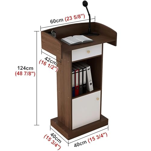 Lectern Podium Stand, Floor Standing Podiums Reception Desk with Drawer Wooden Speaking Podium for School/Restaurants/Classroom Hotel Meeting Rooms (Brown)
