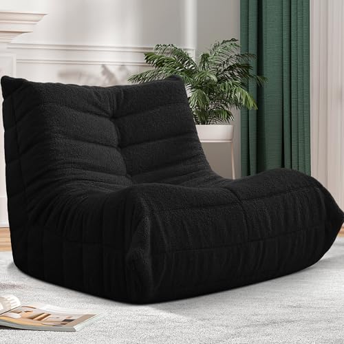 Bean Bag Chair Big Sofa Beanbag Chair for Adults Fireside Chair Bean Bag Lounger with Memory Foam Filled for Home,Apartment or Gaming Venue(Black Plush)