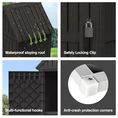 Outdoor Storage Shed,Resin Storage Cabinet with Lockable Door,Removable Shelves,Reinforced Floor,Durable and Weatherproof Shed for Backyard Garden Patio Lawn(Grey)