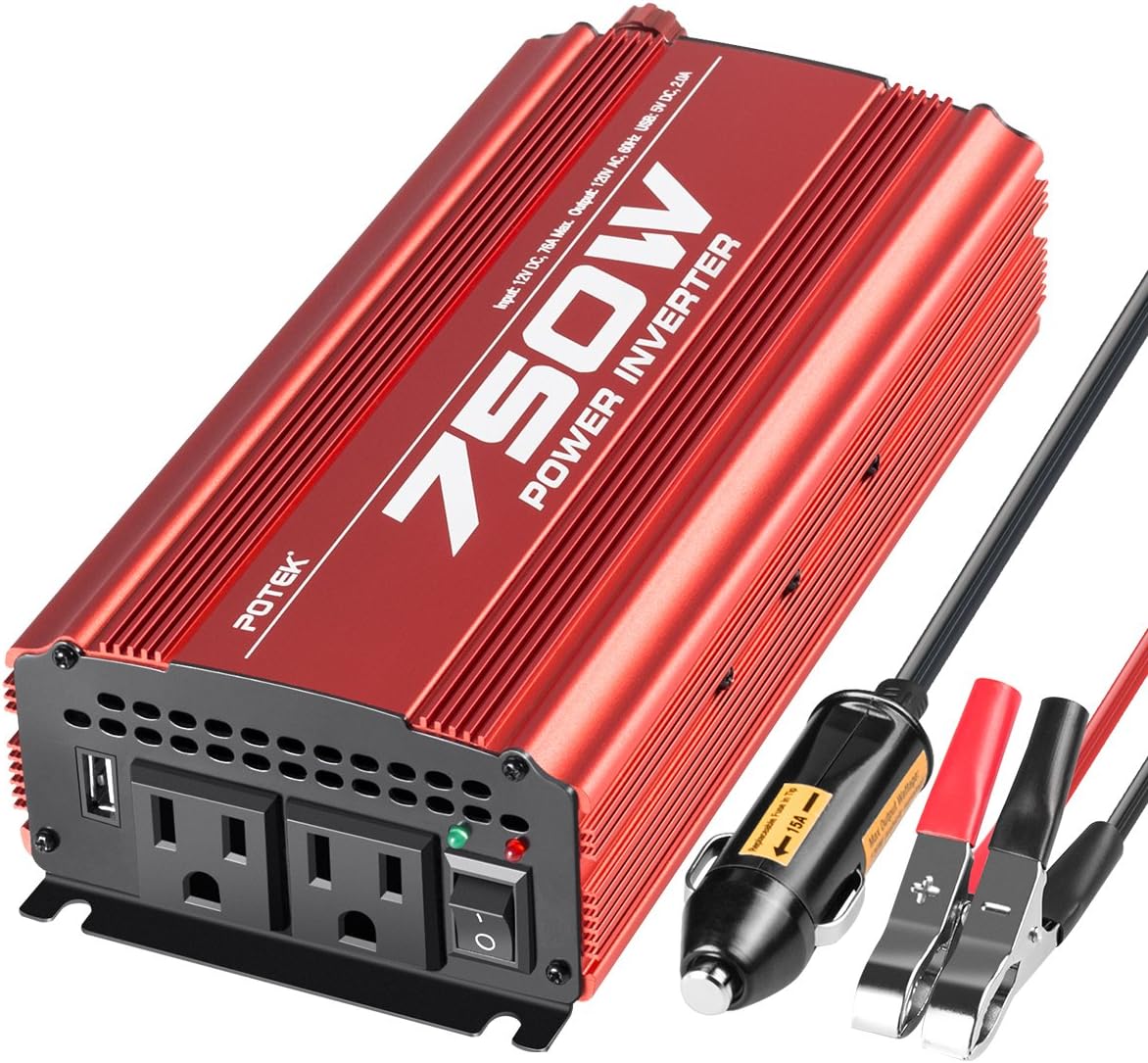 POTEK 500W Car Power Inverter DC 12V to AC 110V with 2AC outlets and 2A USB Port