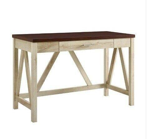 Walker Edison Furniture 46 in. White Oak/Brown Rectangular 1 -Drawer Writing Desk with Storage