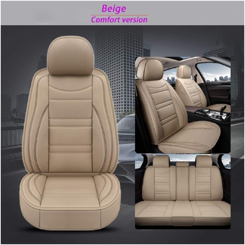 Luxury Leather Auto Car Seat Covers 5 Seats Full Set Universal Fit SR247 (Beige)