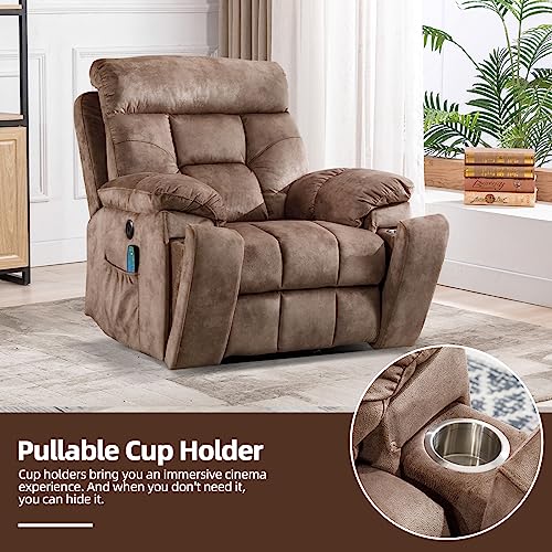 CANMOV Large Power Lift Recliner Chair with Massage and Heat for Elderly Big and Tall People, Overstuffed Wide Recliners with 2 Cup Holders, Side Pocket and USB Port, Camel