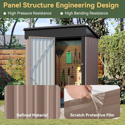 Aoxun 6x3.9 FT Shed with Base Metal Outdoor Storage Shed Garden Shed with Lockable Doors Tool Shed Bike Shed for Backyard, Patio, Poolside (Brown)