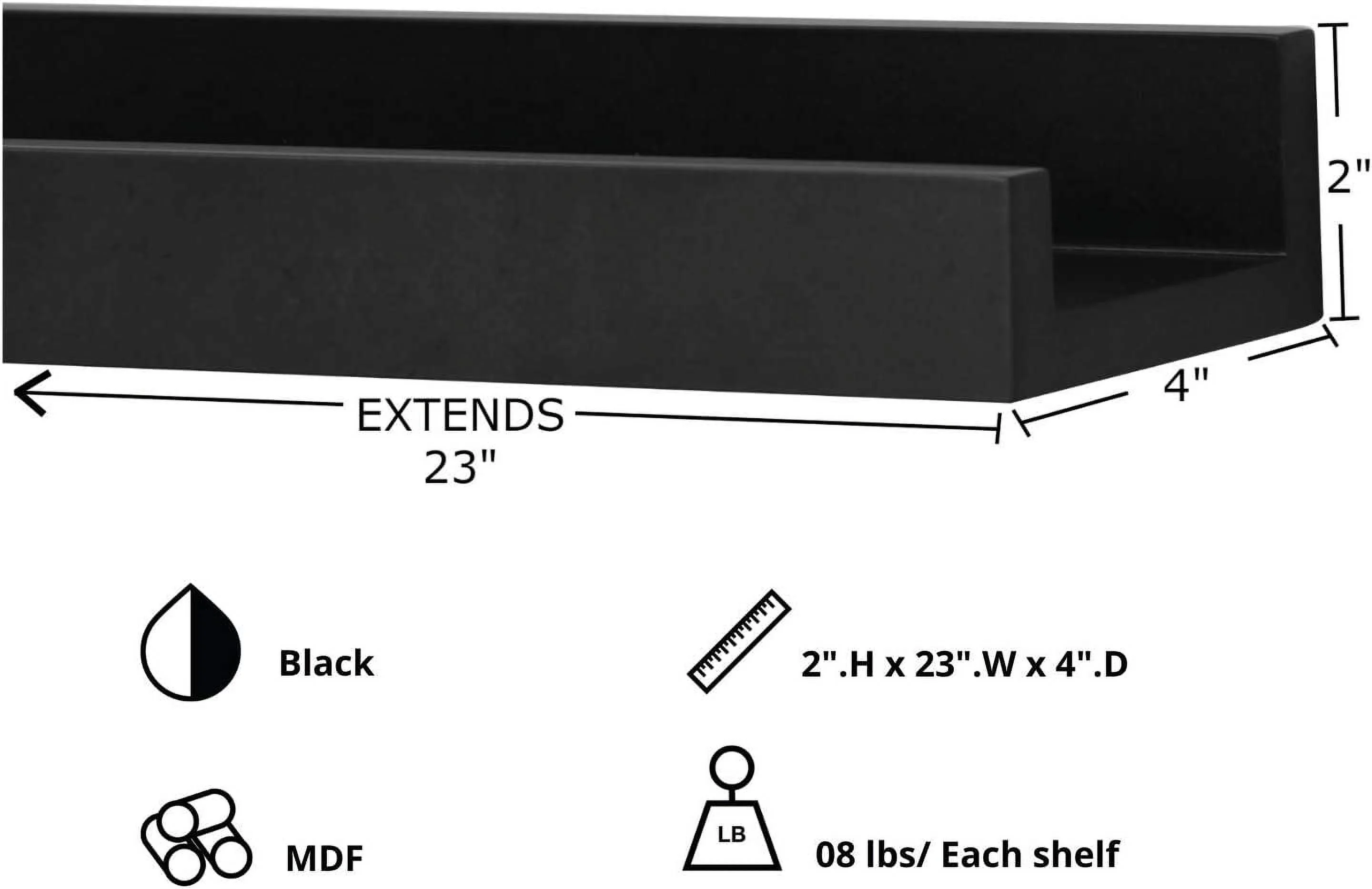 LIHONG Edge Wood Floating Shelves - 23", Black, 4Pack - Wall-Mounted Shelves for Home, Room, Office