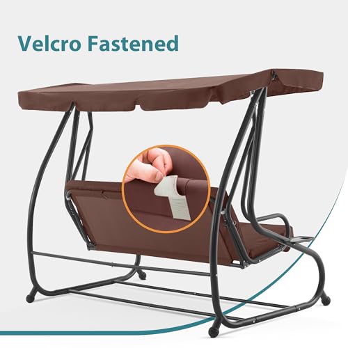 MCombo 3 Seat Patio Swing Chair, Outdoor Swing with Adjustable Canopy, Weather Resistant Steel Frame, Porch Swing Sets for Backyard, Poolside, Balcony, 4090 (Burgundy)