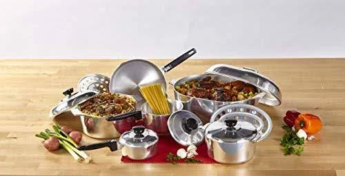 Imusa USA Heavy Duty 13-Piece Cast Aluminum Cajun Cookware Set, Silver