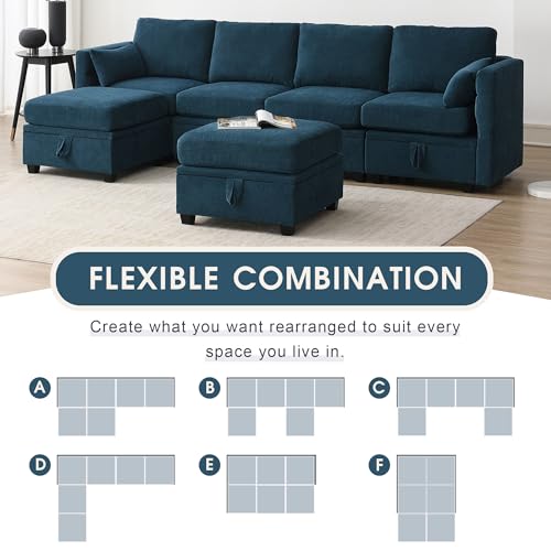 Harper & Bright Designs 109” Sectional Sofa, 6-seat Chenille Modern U-Shaped Reversible Sofa Couch Sets with Storage Seats, Adjustable Armrests and Backrests for Living Room, Apartment, Office (Grey)