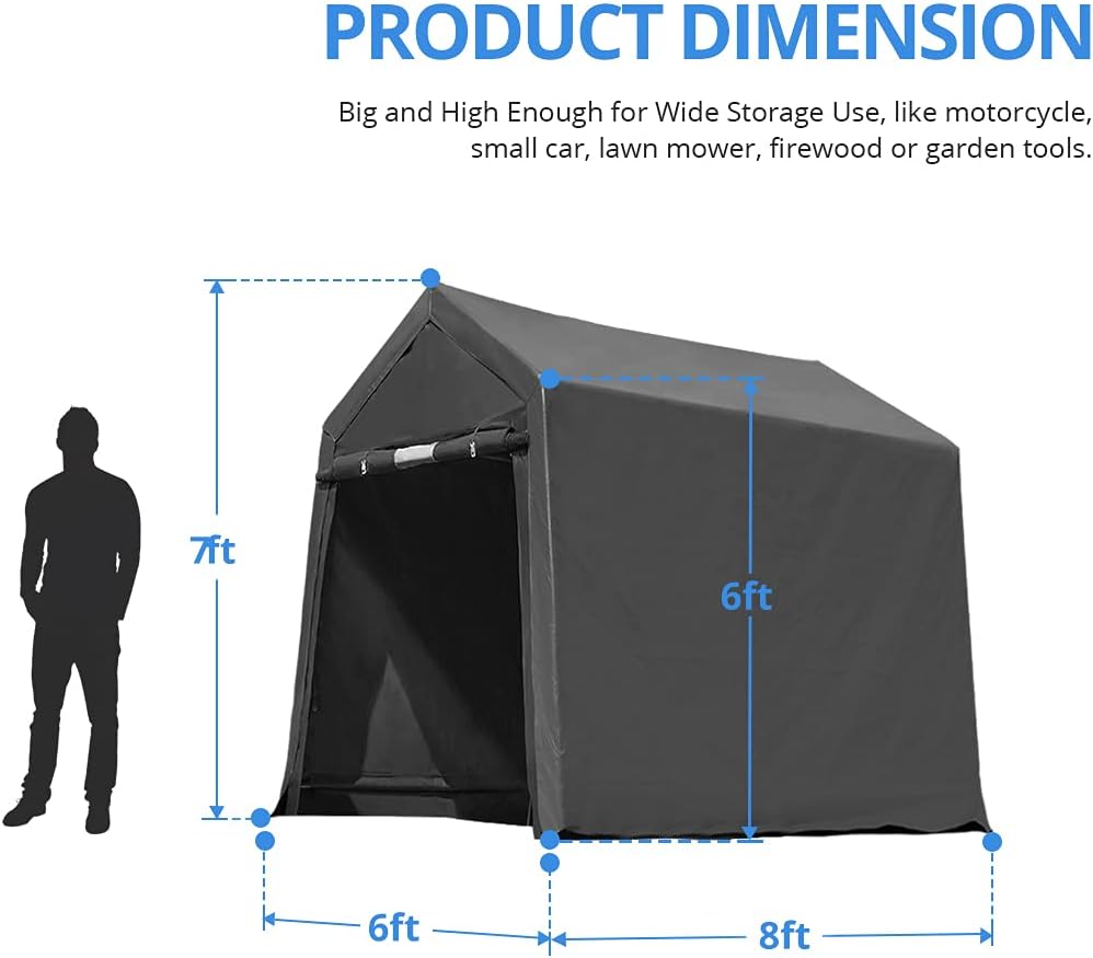 ADVANCE OUTDOOR 10x10 ft Heavy Duty Outdoor Patio Anti-Snow Portable Canopy Storage Shelter Shed Carport with 2 Roll up Zipper Doors & Vents for Snowmobile Garden Tools, Gray