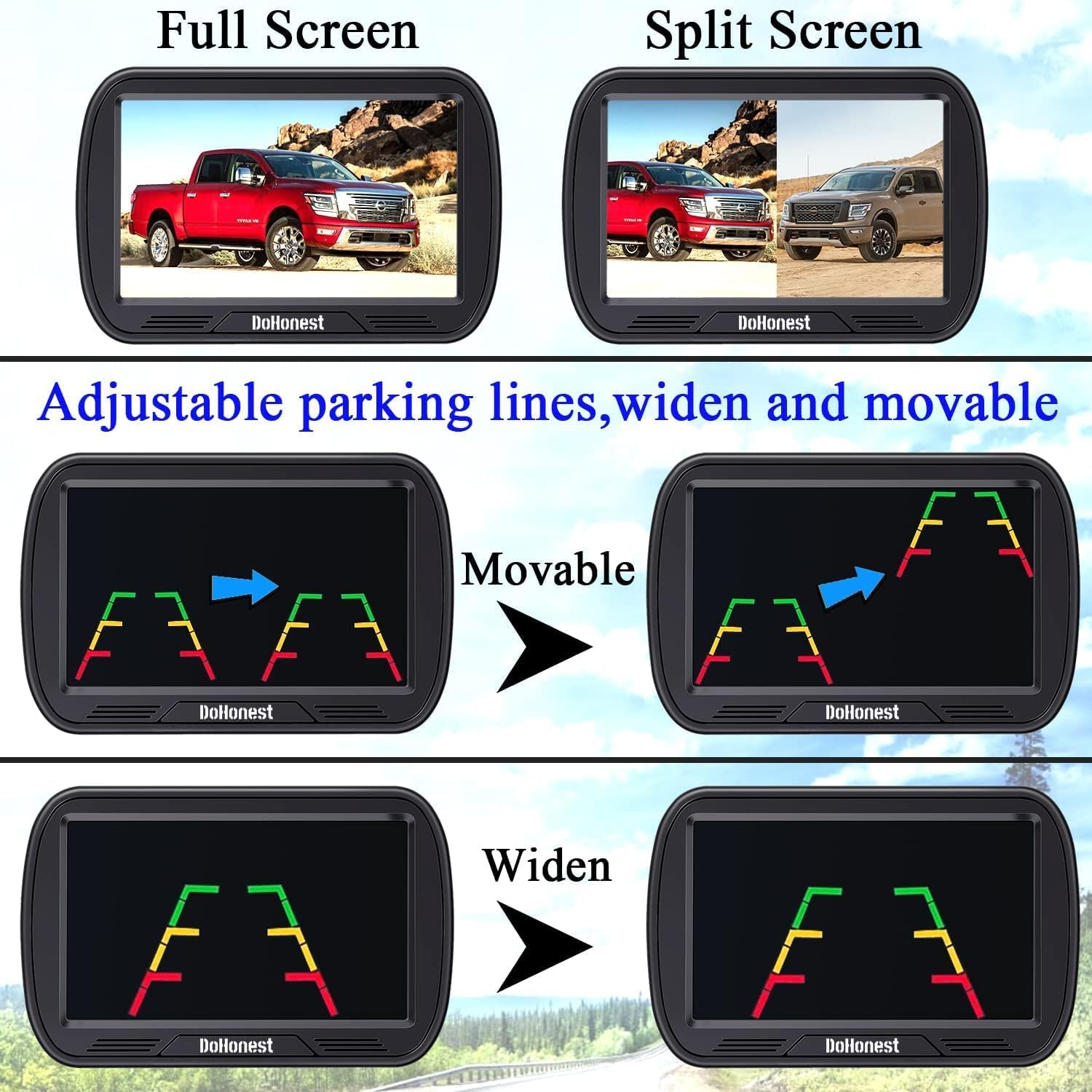 Wireless Backup Camera for Truck with 5'' Monitor, HD 1080P Bluetooth Rear View Camera Stable Digital Signals for Car SUV Pickup Sedan Support Add 2nd Licence Plate Camera/RV Camera -DoHonest S23