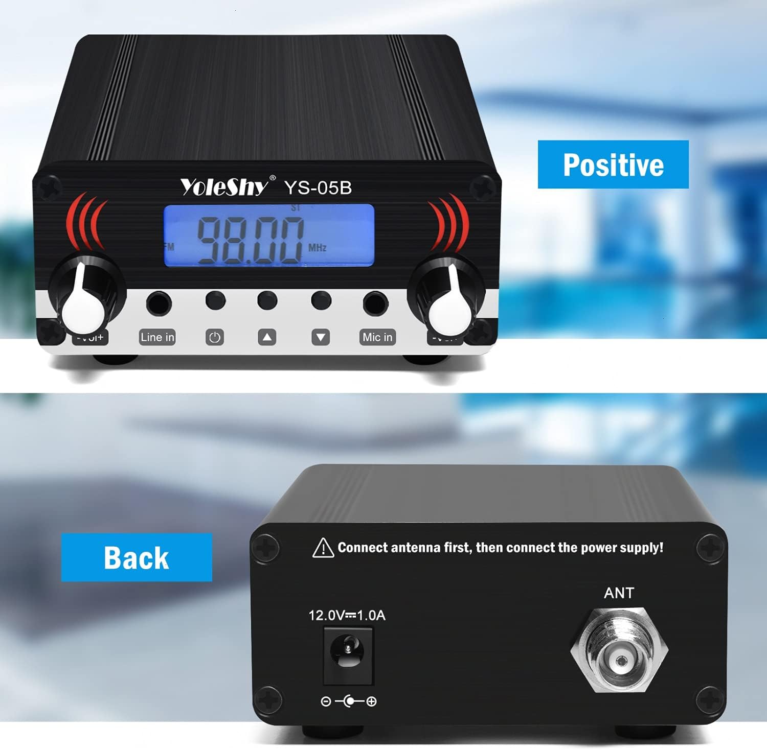 YoleShy 0.5W YS-05B FM Transmitter for Church Parking Lot, Digital LCD FM Broadcast Transmitter, Long Range Mini Radio Stereo Station with Antenna, Microphone, 87.5-108MHz, FCC Part15 Certified, Black