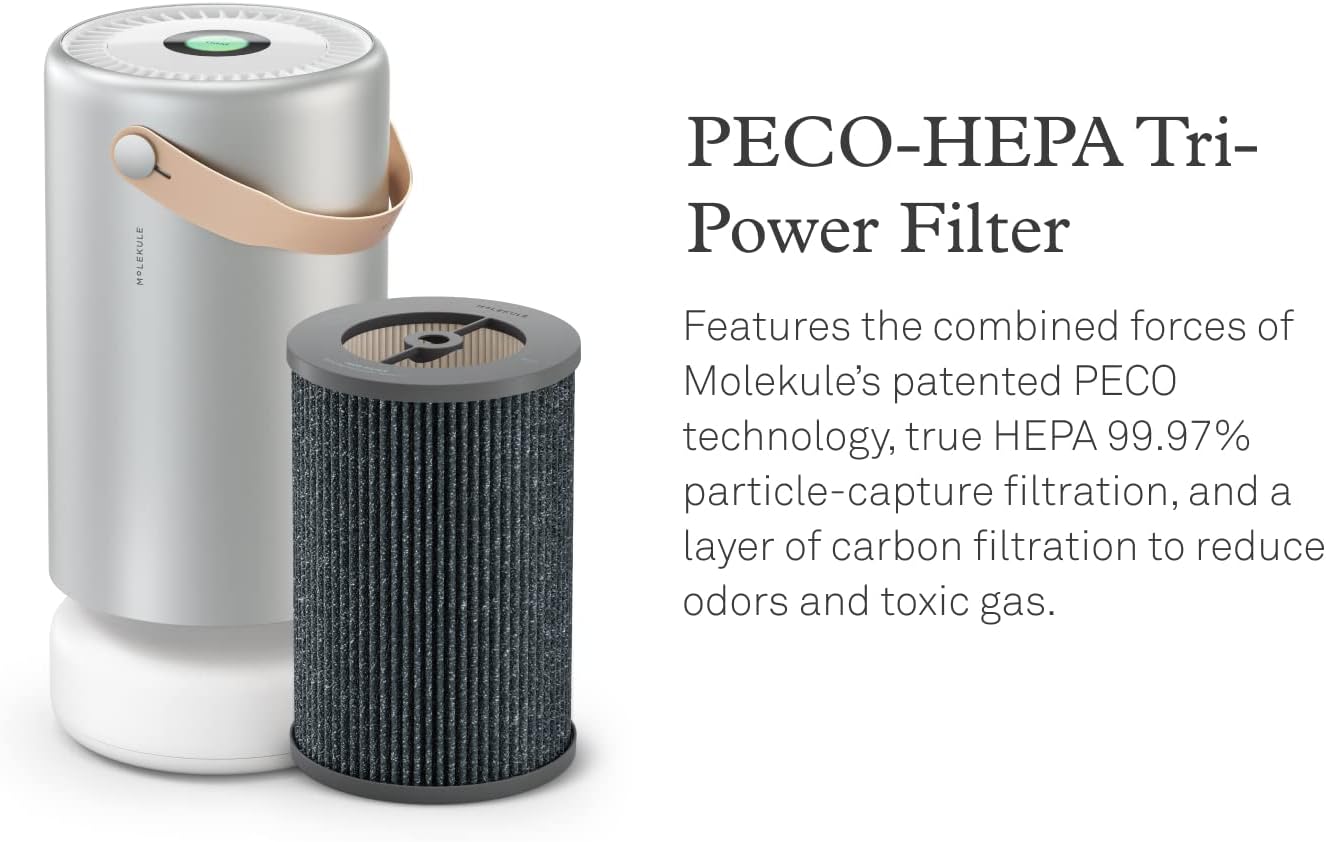 Molekule Air Pro | Air Purifier for Large Rooms up to 1000 sq. ft. w/PECO-HEPA Tri-Power Technology & PECO-HEPA Tri-Power Filter Air Pro | Air Purifier Replacement Filters for Smoke