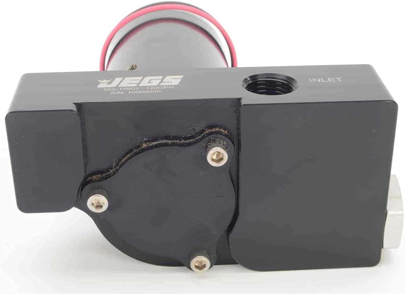 JEGS Ultra-Quiet Electric Fuel Pump | 120 GPH | 3/8 “ NPT Ports | Up To 600 Horsepower Carbureted Applications | Gasoline Only | Made In USA | Dimensions: 7 H x 6 W x 5 D