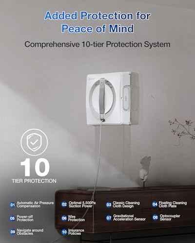 ECOVACS Winbot W1 Pro Window Cleaning Robot, Intelligent Cleaning with Dual Cross Water Spray Technology, Win SLAM 3.0 Path Planning, 2800Pa Suction Power, Edge Detection Technology, App Control,Grey