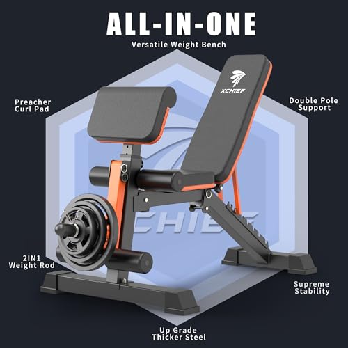 Adjustable Weight Bench - 1000LBS Heavy Duty Foldable Workout Bench Press with Leg Extension and Preacher Pad, Flat/Incline/Decline, Sit Up Bench for Full Body Strength Training at Home Gym